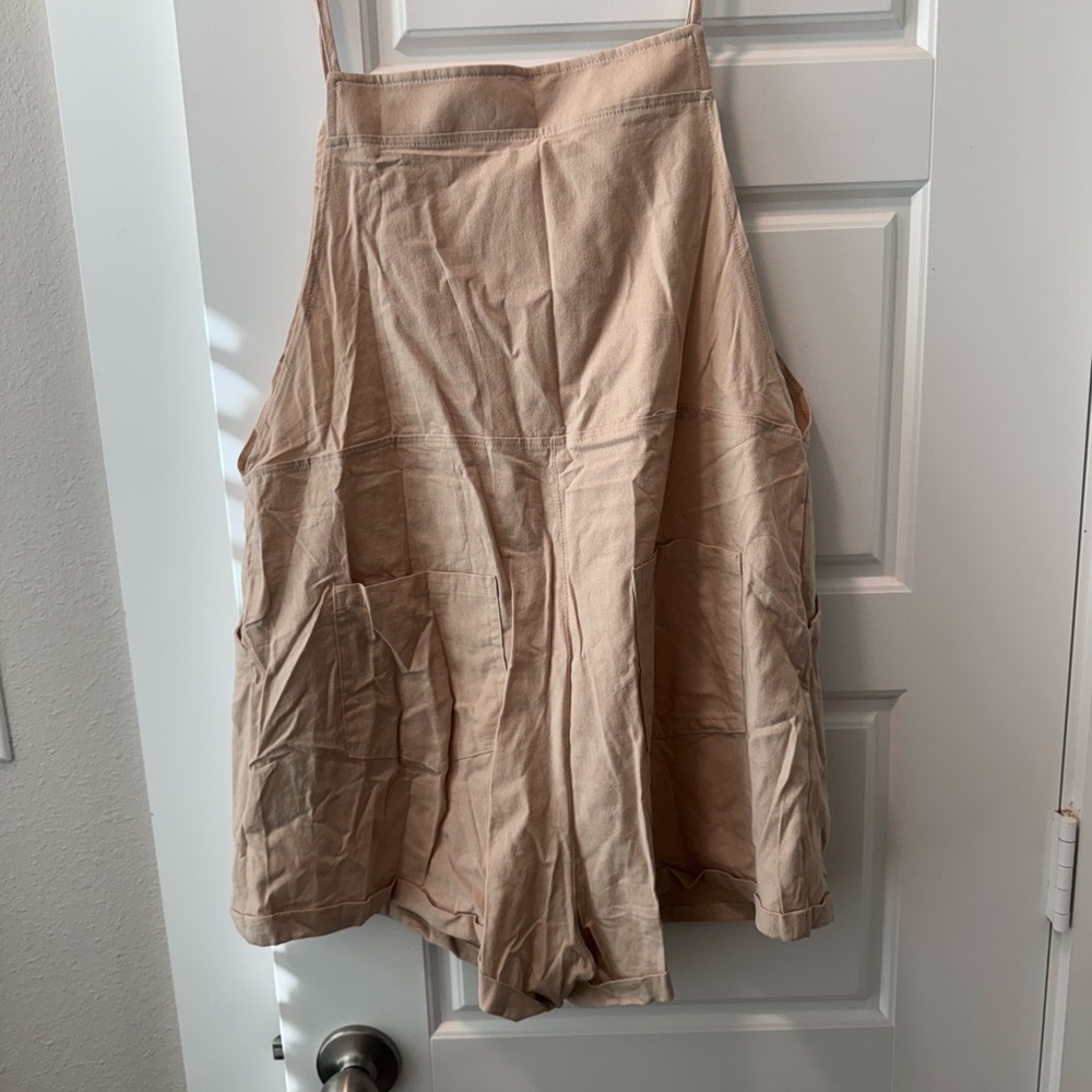 Tan Sleeveless Jumpsuit with Pockets